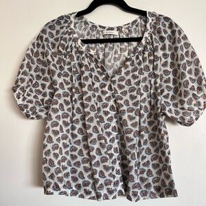 Doen Paisley Puff Sleeve Blouse with Smocked Relaxed Fit